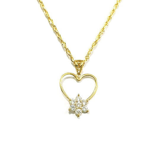 18K Pure Gold Heart w/ Zircon Stone Design Necklace