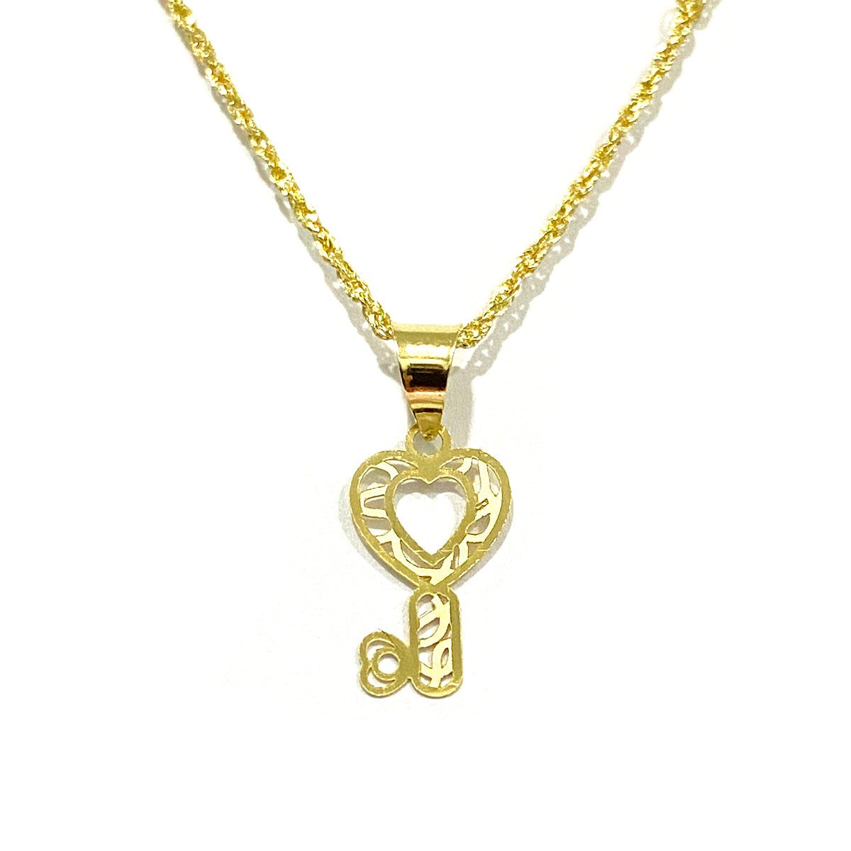 18K Pure Gold Key w/ Heart Design Necklace