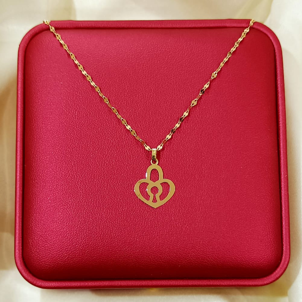 18K Pure Gold Heart Lock Design Pendant Necklace