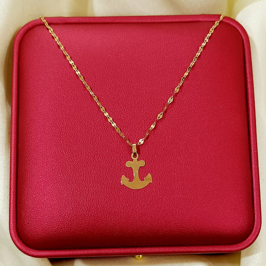 18K Pure Gold Anchor Design Pendant Necklace