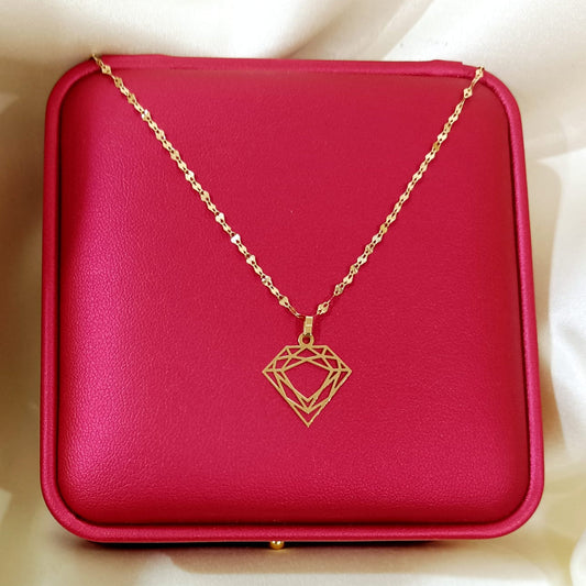 18K Pure Gold Diamond Design Pendant Necklace