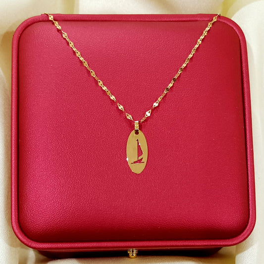 18K Pure Gold Boat Design Pendant Necklace