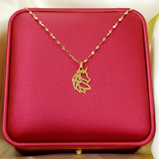 18K Pure Gold Horse Design Pendant Necklace