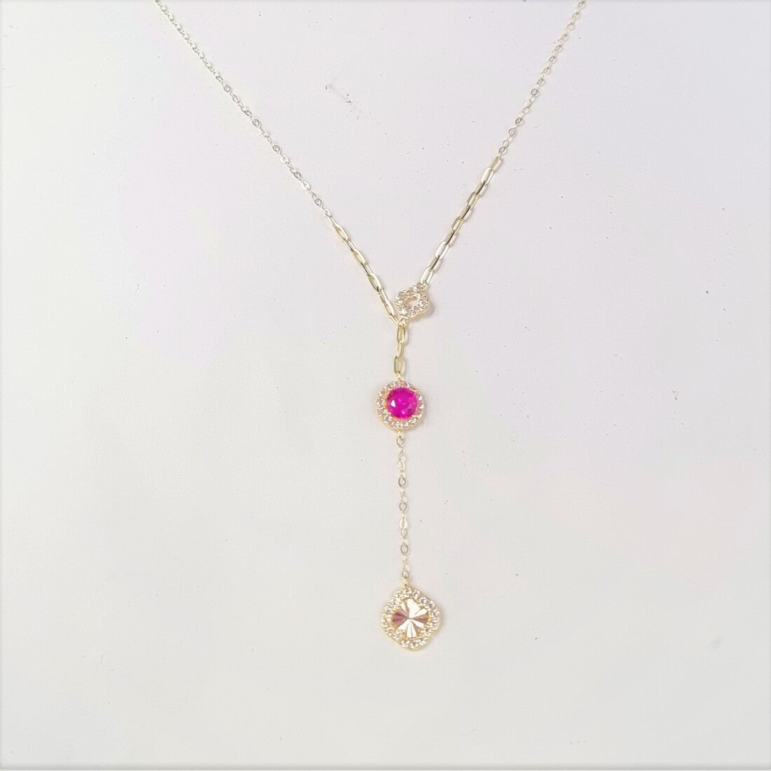 18K Pure Gold Red Circle Stone Necklace