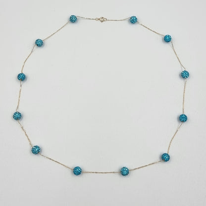 18K Pure Gold Crystal Blue Ball Necklace