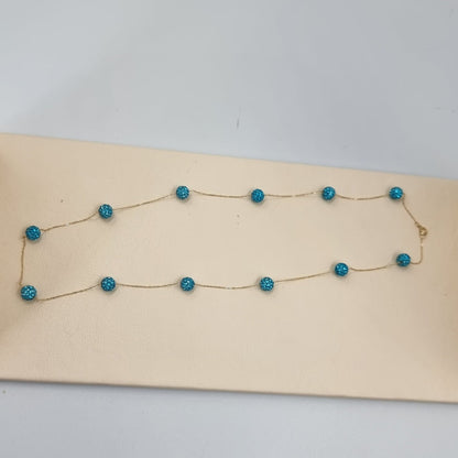 18K Pure Gold Crystal Blue Ball Necklace