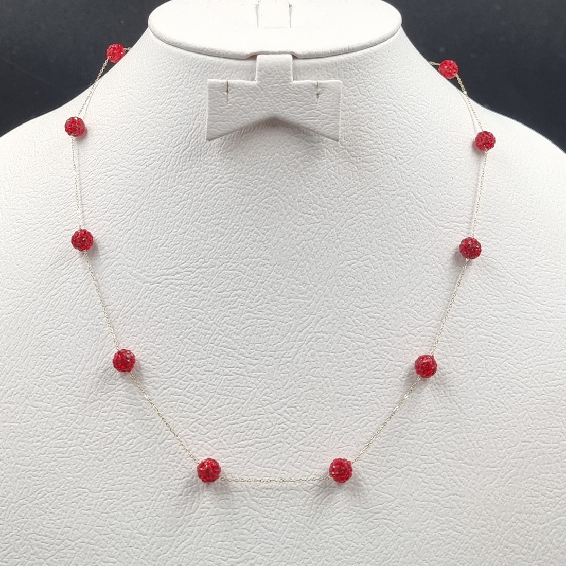 18K Pure Gold Crystal Red Ball Necklace