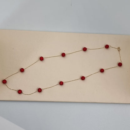 18K Pure Gold Crystal Red Ball Necklace