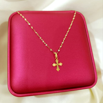 18K Pure Gold Cross Necklace