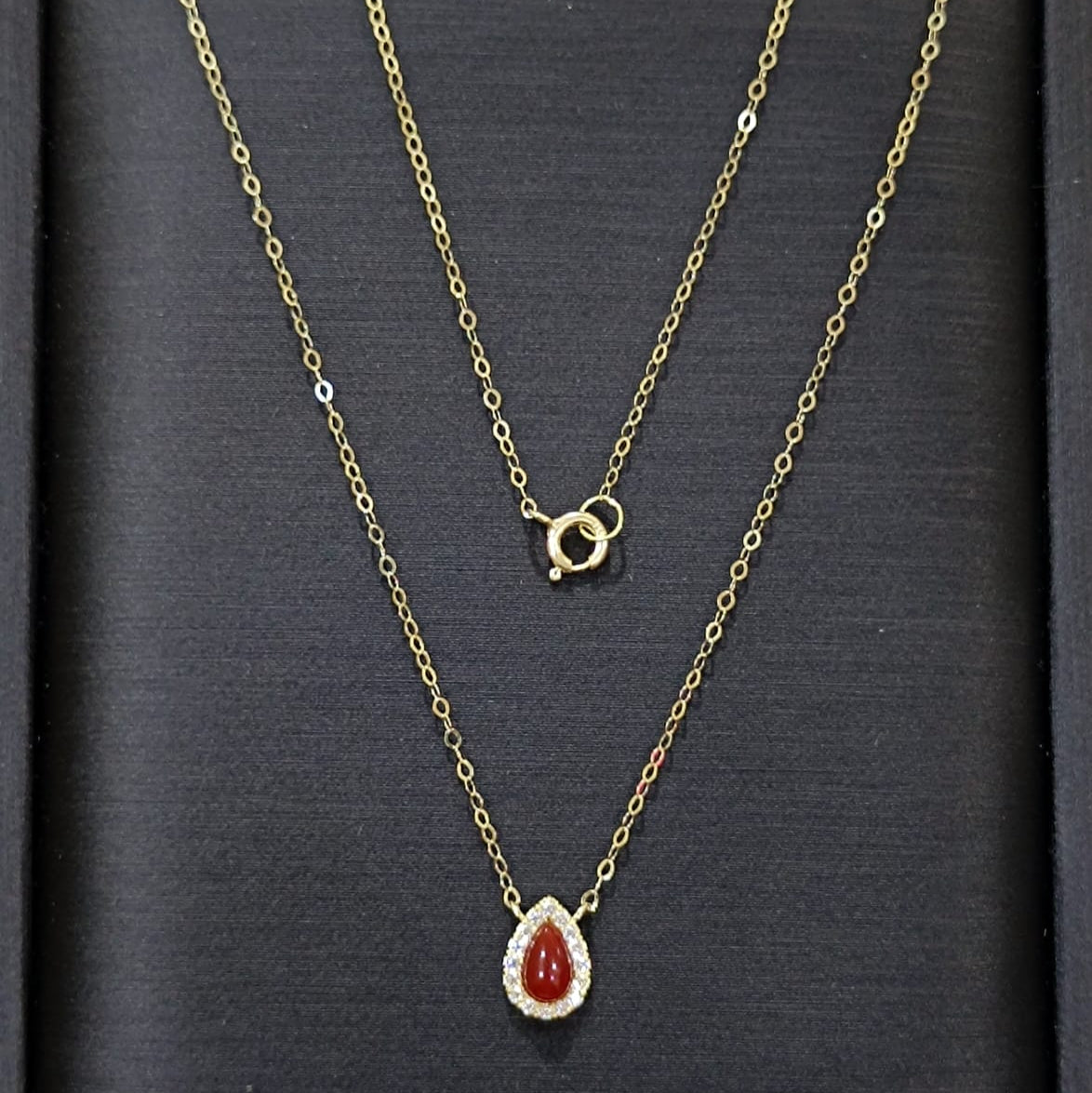 18K Pure Gold Red Stone Necklace