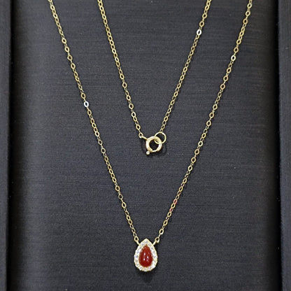18K Pure Gold Red Stone Necklace