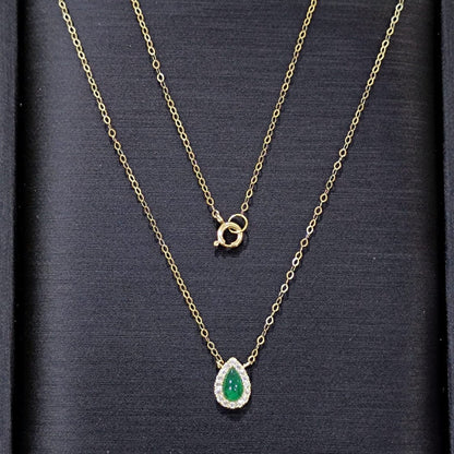 18K Pure Gold Green Stone Necklace