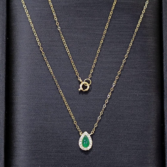 18K Pure Gold Green Stone Necklace