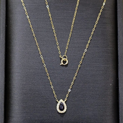 18K Pure Gold Black Stone Necklace