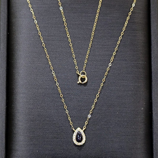 18K Pure Gold Black Stone Necklace