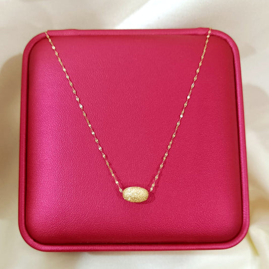 18K Pure Gold Oval Pendant Necklace