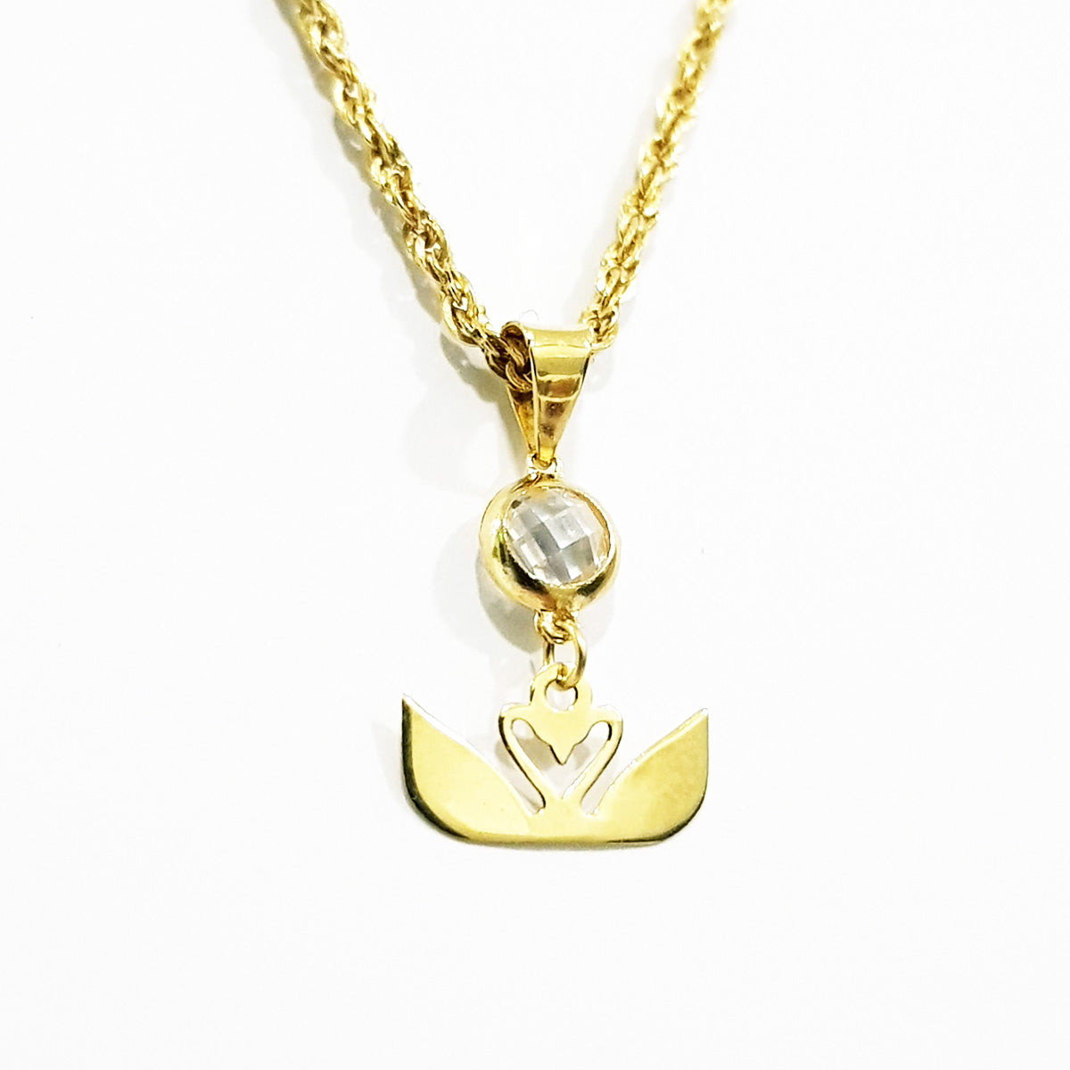 18K Pure Gold Heart Stone Necklace