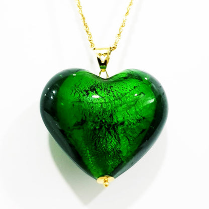 18K Pure Gold Heart Stone Necklace