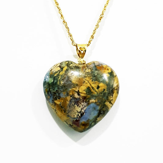 18K Pure Gold Heart Stone Necklace | Necklace | 18K Gold Jewelry