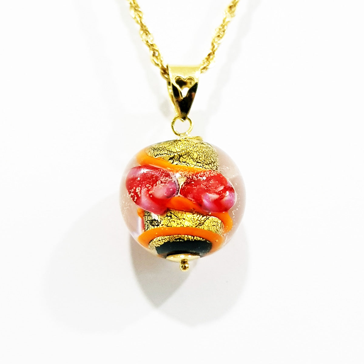 18K Pure Gold Multi Color Ball Stone Necklace
