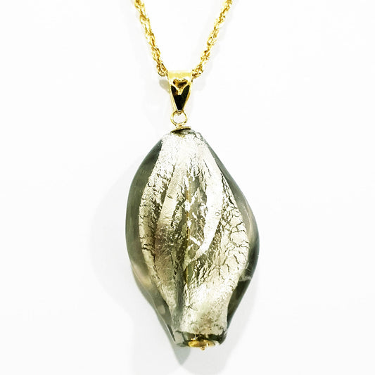 18K Pure Gold Mustard Green Stone Necklace