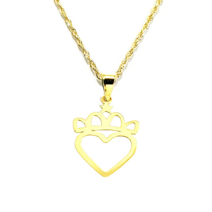 18K Pure Gold Crown Heart Design Necklace