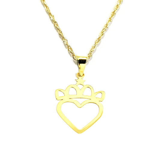18K Pure Gold Crown Heart Design Necklace