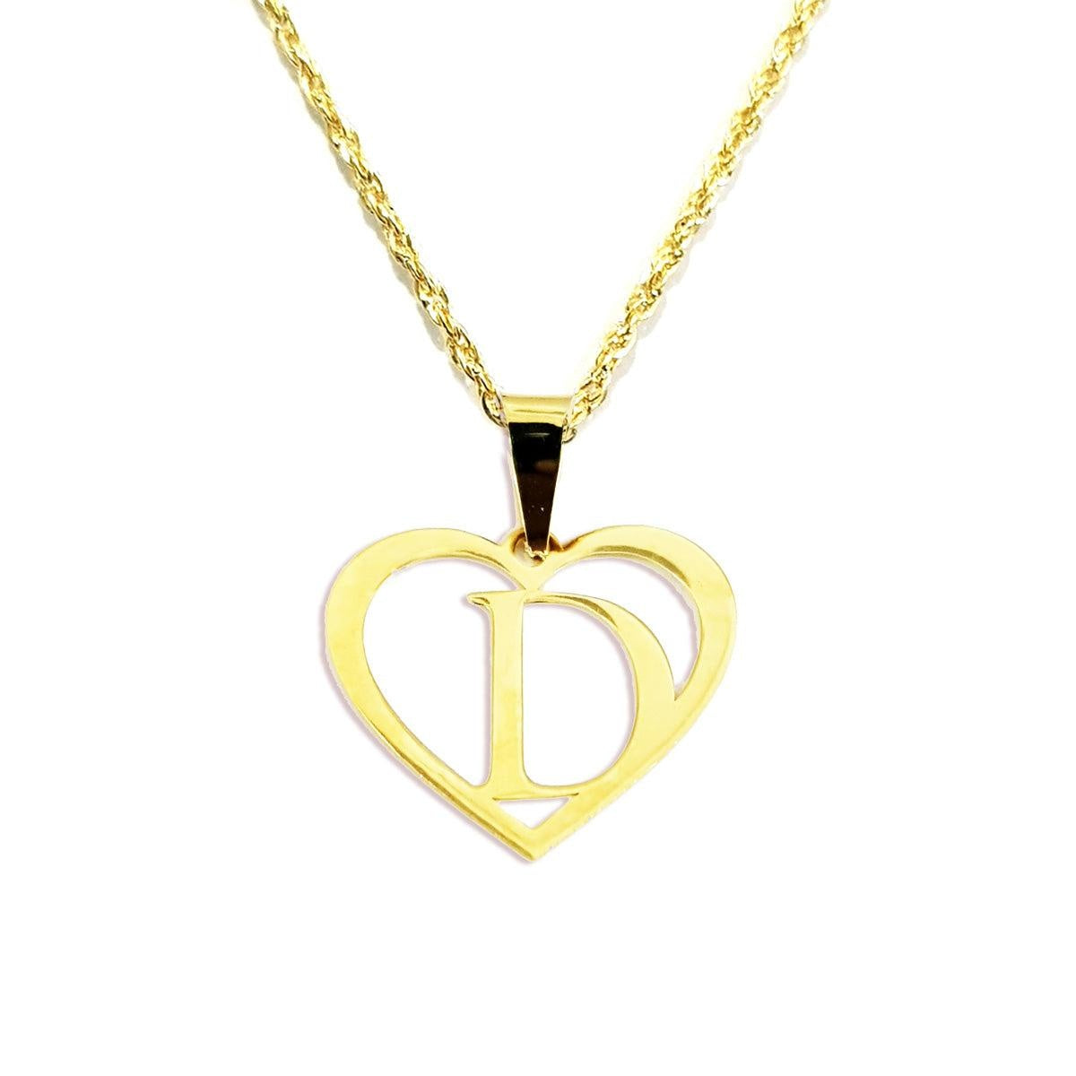 18K Pure Gold Heart Letter D Design Necklace | Necklace | 18K Gold Jewelry