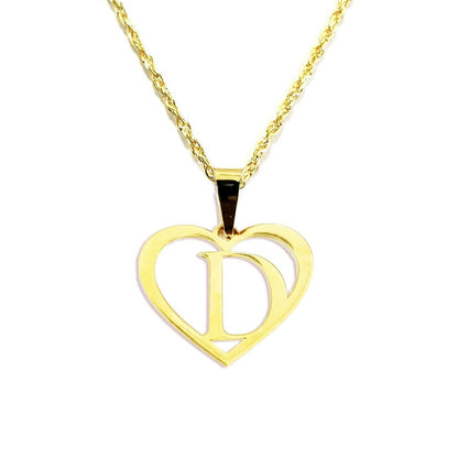 18K Pure Gold Heart Letter D Design Necklace | Necklace | 18K Gold Jewelry