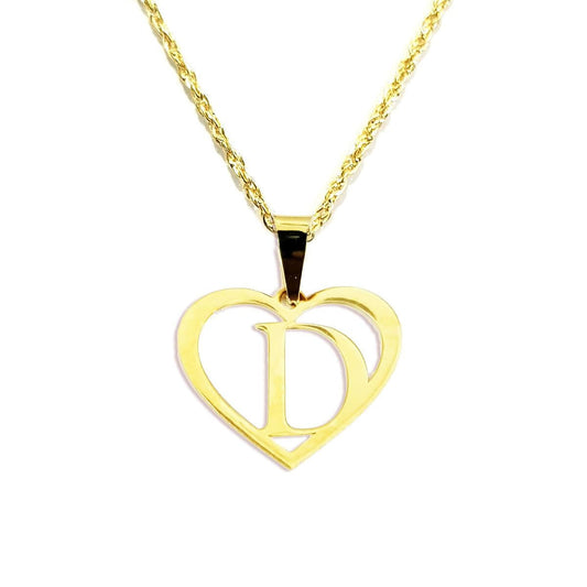18K Pure Gold Heart Letter D Design Necklace | Necklace | 18K Gold Jewelry
