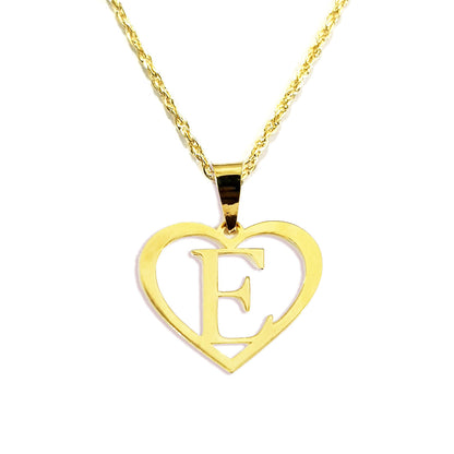 18K Pure Gold Heart Letter E Design Necklace