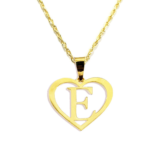 18K Pure Gold Heart Letter E Design Necklace