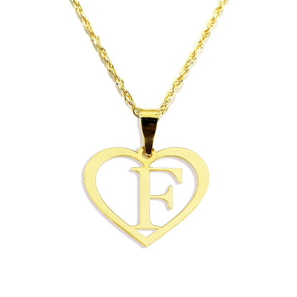 18K Pure Gold Heart Letter F Design Necklace