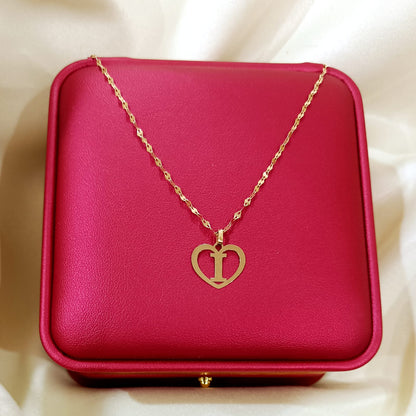 18K Pure Gold Heart Letter I Design Necklace