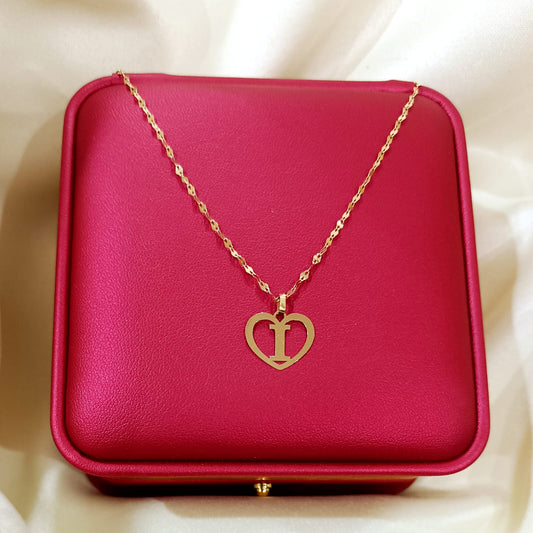 18K Pure Gold Heart Letter I Design Necklace