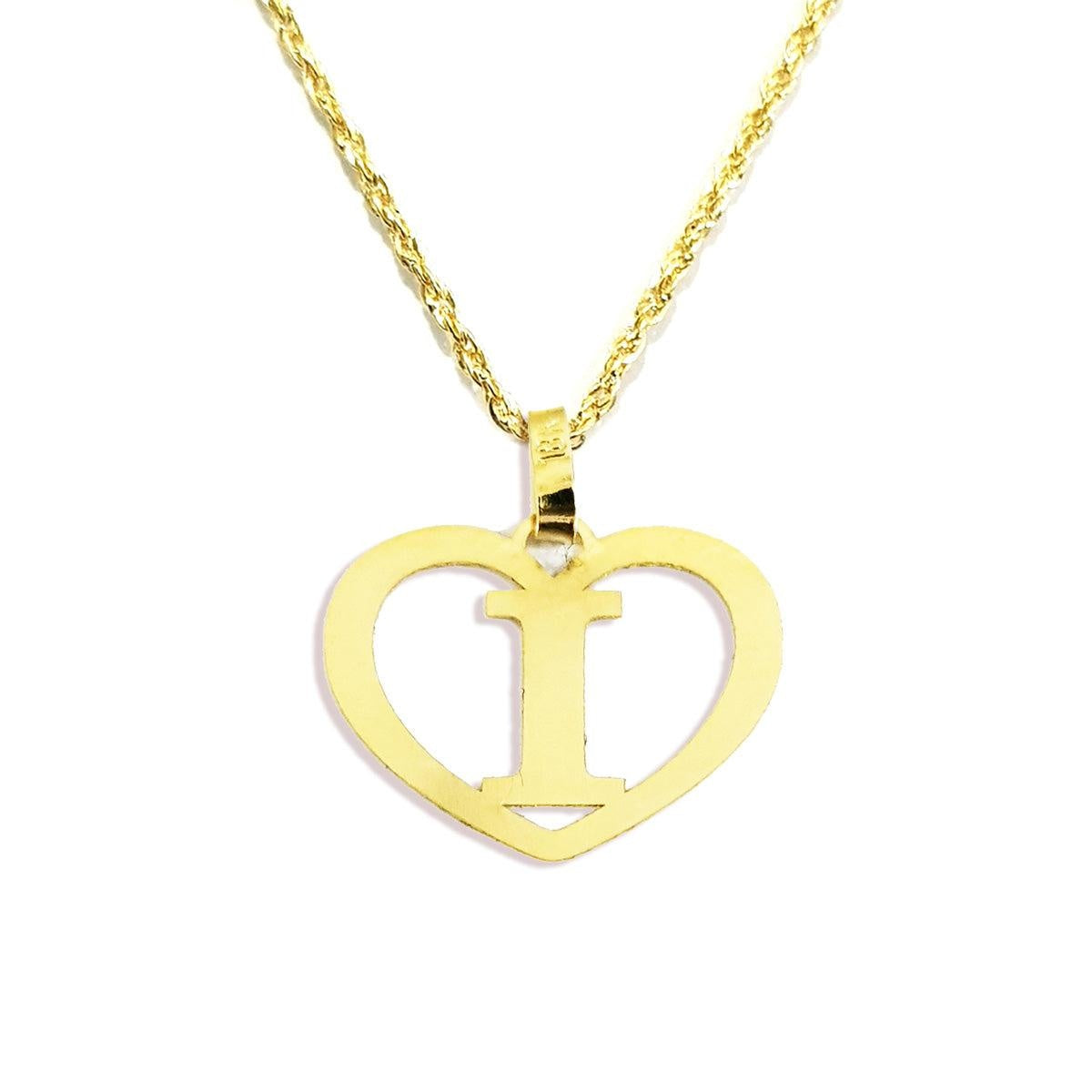 18K Pure Gold Heart Letter I Design Necklace | Necklace | 18K Gold Jewelry