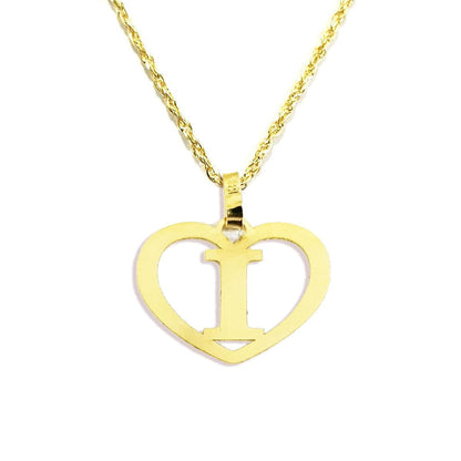 18K Pure Gold Heart Letter I Design Necklace | Necklace | 18K Gold Jewelry