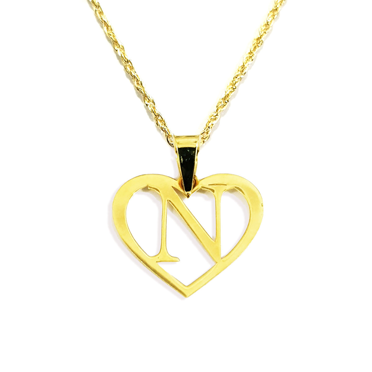 18K Pure Gold Heart Letter N Design Necklace | Necklace | 18K Gold Jewelry