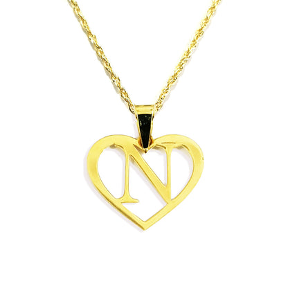 18K Pure Gold Heart Letter N Design Necklace | Necklace | 18K Gold Jewelry