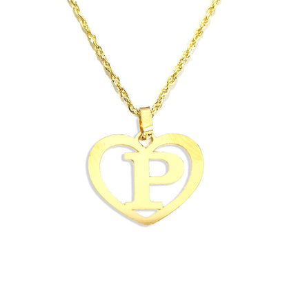 18K Pure Gold Heart Letter P Design Necklace | Necklace | 18K Gold Jewelry