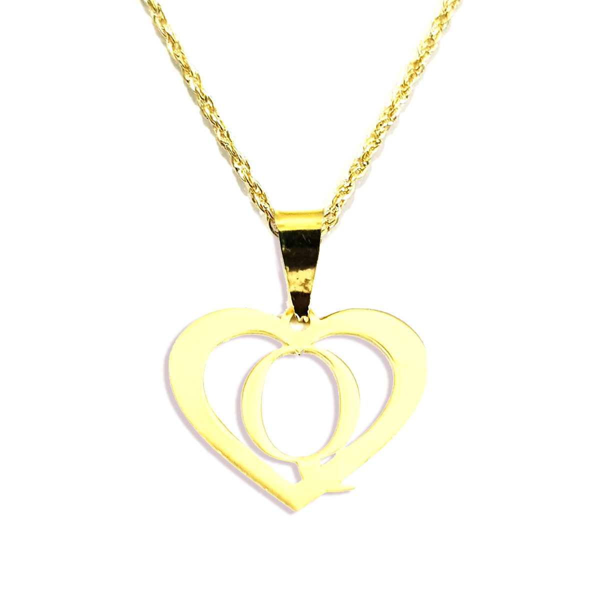 18K Pure Gold Heart Letter Q Design Necklace | Necklace | 18K Gold Jewelry