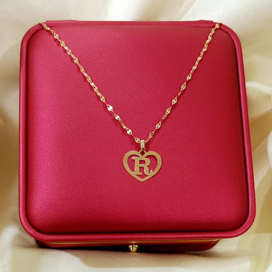 18K Pure Gold Heart Letter R Design Necklace