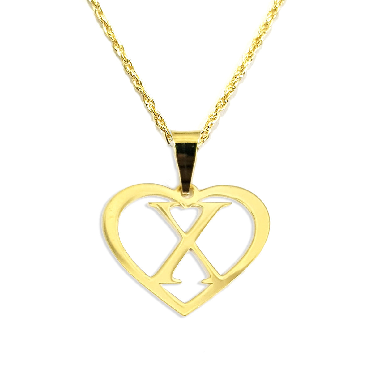 18K Pure Gold Heart Letter X Design Necklace | Necklace | 18K Gold Jewelry