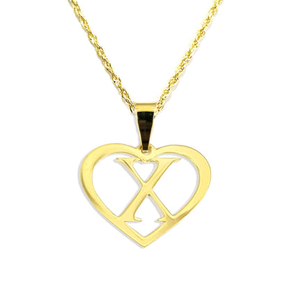 18K Pure Gold Heart Letter X Design Necklace | Necklace | 18K Gold Jewelry