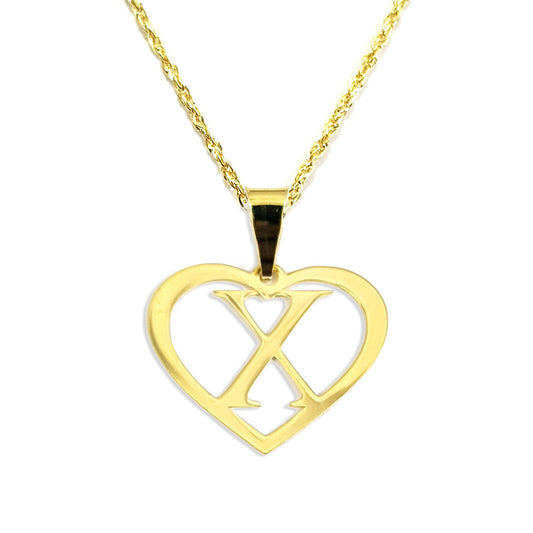 18K Pure Gold Heart Letter X Design Necklace | Necklace | 18K Gold Jewelry