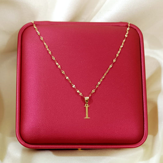 18K Pure Gold Letter I Design Necklace