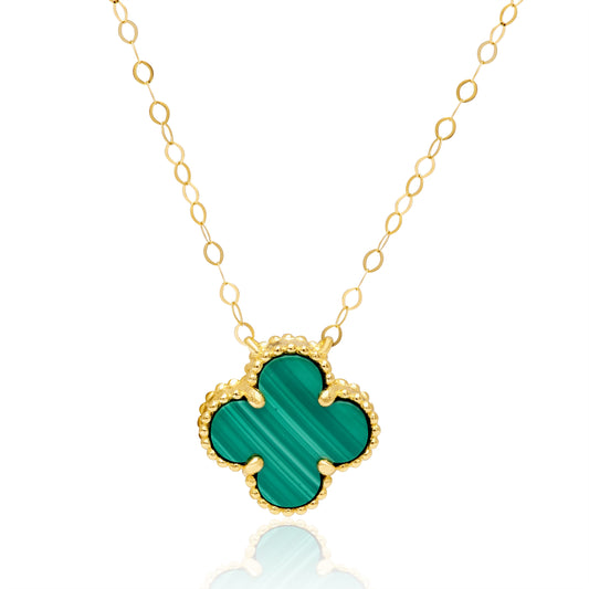 18K Pure Gold Green Flower Necklace