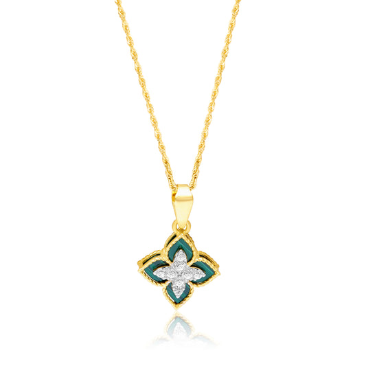 18K Pure Gold Green Flower Necklace