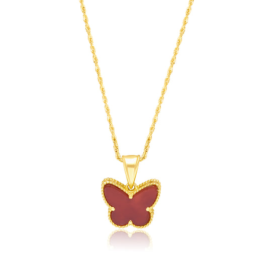 18K Pure Gold Red Butterfly Necklace