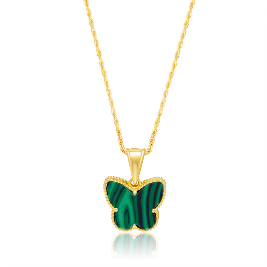 18K Pure Gold Green Butterfly Necklace